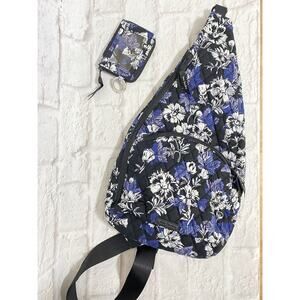 Vera Bradley Frosted Floral Essential Sling Backpack Bag Purse + ID wallet